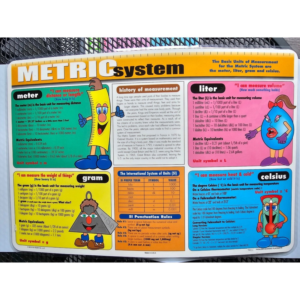 Educational Placemats Periodic Table Metric System US Weights Measures 3pc Set